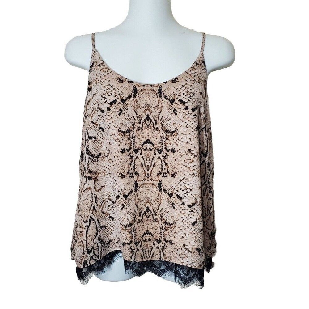 Rachel Zoe Cami Top Womens Small Beige Snakeskin Print Lace Trim Tank